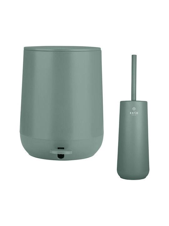 Estia Fjord Plastic Toilet Brush and Basket Set Soft Close 5lt Green