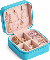 Portable Travel Jewellery Case 10×10×5cm Pu Leather — Earrings Necklace Rings Bracelets Peacock Blue Sn00007