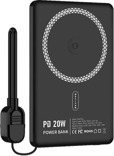 Nine A36 Plus MagSafe Power Bank 5000mAh 20W με Θύρα USB-C Μαύρο