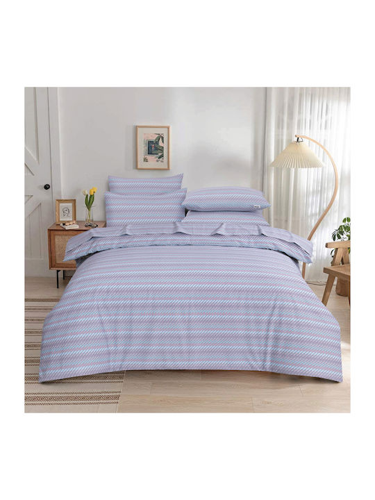 Casa Colori Calm Wave Σετ Σεντόνια Διπλά με Λάστιχο 140x200+30εκ. Ριγέ (4τμχ)