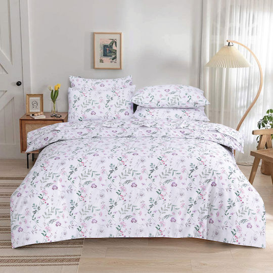 Casa Colori Set Cearșafuri King Size cu Elastic 180x200+30cm. Blooming Touch Floral 4buc