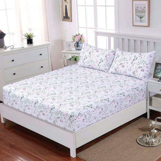 Casa Colori Bettlaken King Size mit Gummiband 180x200+30cm. Blooming Touch Floral