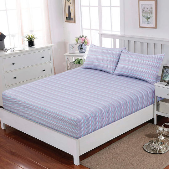 Casa Colori Sheet Double with Elastic 140x200+30cm. Calm Wave Stripes