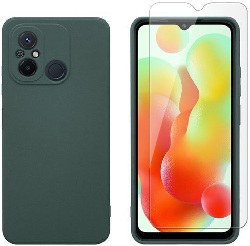Redshield Umschlag Rückseite Silikon / Gehärtetes Glas Grün (Redmi 12C)