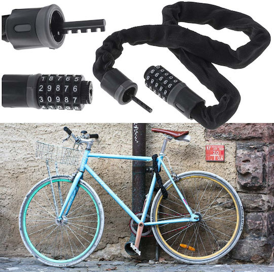 Lacăt antifurt pentru bicicletă cu combinație de 5 cifre, lungime 90 cm, culoare neagră