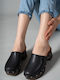 Leather Mules with Heel in Black Color