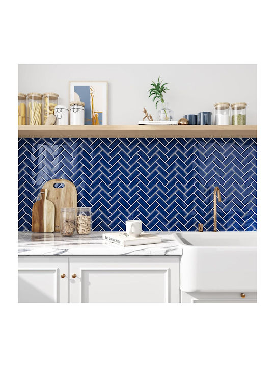 Self-adhesive 3d Blue Herringbone Tiles Stickers Kitchen 24 Pcs
