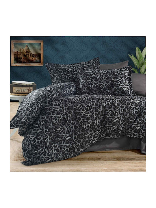Pucioasa Set Husă de Pilotă Super Dublă cu 2 Fețe de Pernă 220x240 Black Leopard