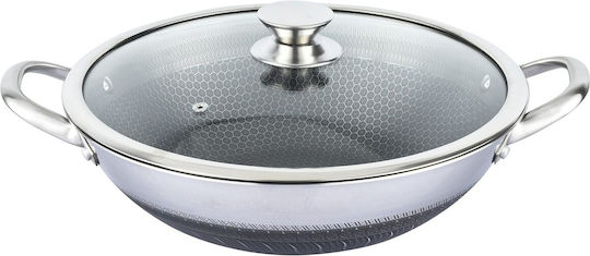 Cheffinger 36cm Wok Honeycomb Coating Scratch-resistant Lid Silver