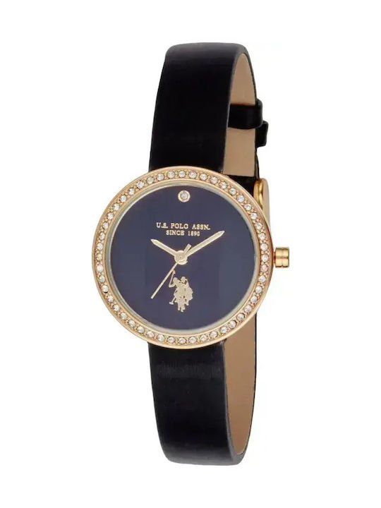 U.S. Polo Assn. Γυναικείο Ρολόι Μπαταρίας με Μαύρο Δερμάτινο Λουράκι