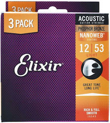 Elixir Nanoweb Phosphor Bronze Acoustic Guitar String Set 12 - 53