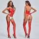 Lace Hollow-out One-piece Sexy Bodystocking Red