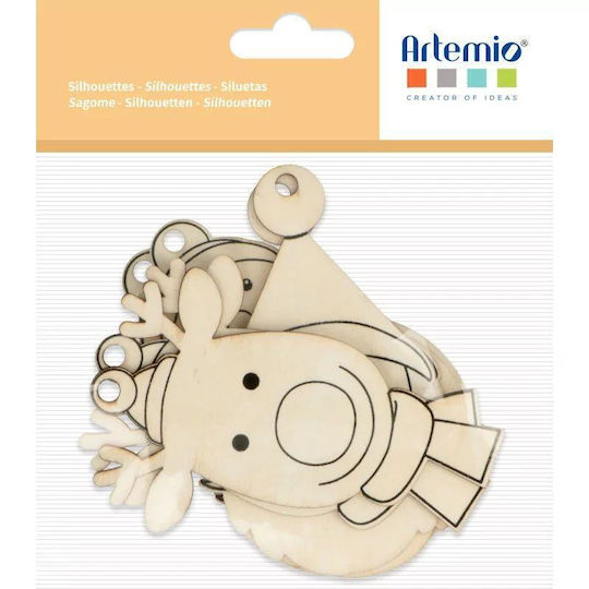 Artemio Set 6 Holz Hängende Dekorative Weihnachtsmann Rentier Schneemann