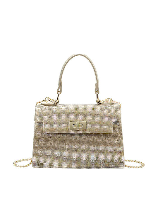 Avizar Women's Evening Handbag Sparkling Mesh Effect Metal Chain Gold