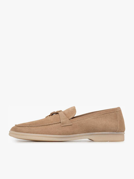 Δερμάτινα Γυναικεία Loafers σε Μπεζ Χρώμα