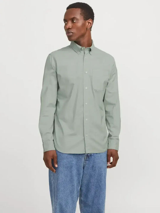 Jack & Jones Long-sleeved Cotton Shirt Aqua Gray