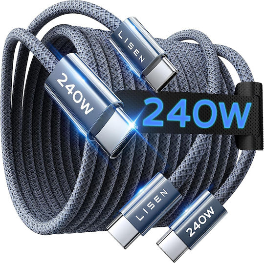 Lisen Braided USB 2.0 Cable USB-C male - USB-C 240W Blue 2m