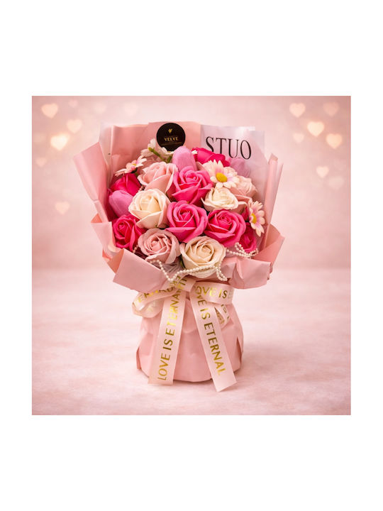 Buchet Floral Etern Artisan Flori Săpun Trandafiri Lalele Roz Pastel