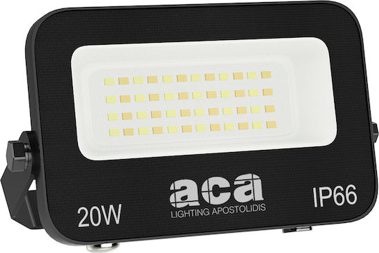 Aca Στεγανός Προβολέας LED 20W Ψυχρό Λευκό 6500K IP66