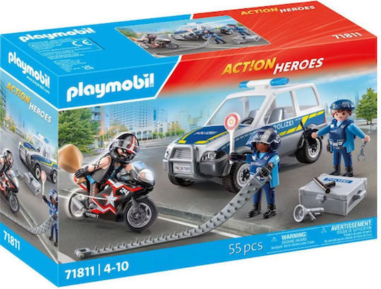 Playmobil Екшън герои Action Heroes Блокада на полицията и крадец с мотоциклет за 4-10 години