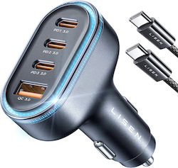 Lisen Car Charger with Ports 1xUSB-A 3xType-C and Cable Type-C Lisen Car Charger with Ports 1xUSB-A 3xType-C and Cable Type-C