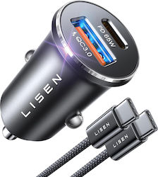 Lisen Car Charger with Ports 1xUSB-A 1xType-C and Cable Type-C Lisen Car Charger with Ports 1xUSB-A 1xType-C and Cable Type-C