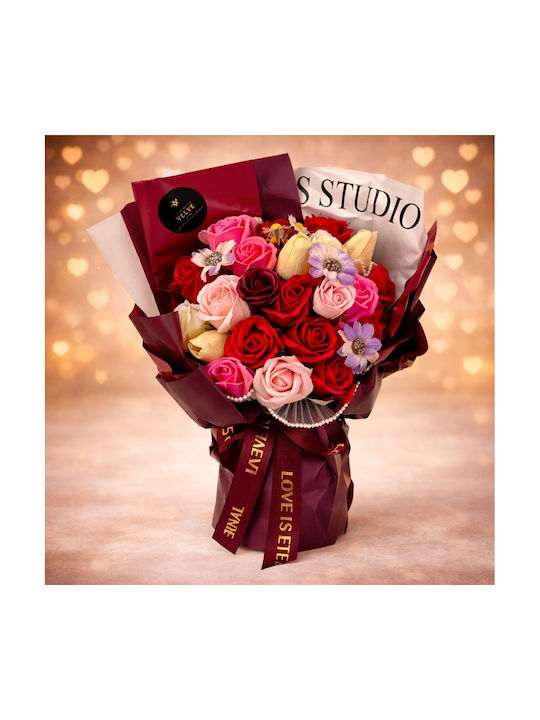 Buchet Floral Etern Artisan Flori Săpun Trandafiri Lalele Roșii