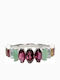 Silver Ring Natural Rhodolite Garnets Emeralds Tourmalines Size 20