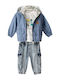 Kids Clothing Set with Pants and Winter Coat 3 Pieces Blue