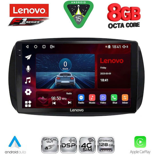 Lenovo Car Audio System for Smart ForTwo 2016-2024 (Bluetooth/USB/WiFi/GPS/Apple-Carplay/Android-Auto) with Touch Screen 9"