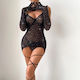 Steel Ring Sexy Bodystocking Lingerie Set Black