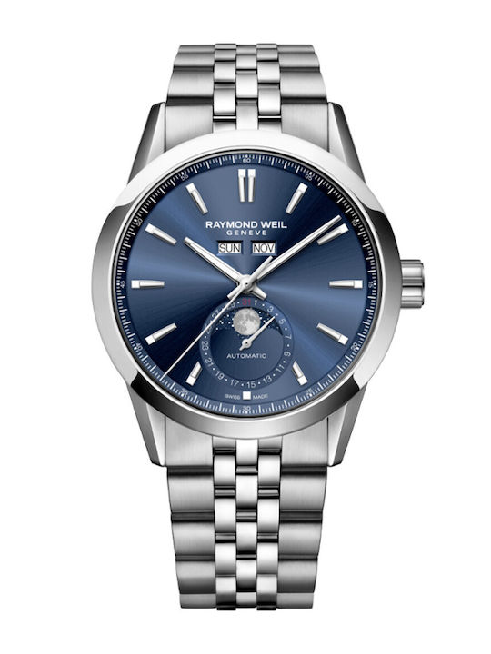 Raymond Weil Freelancer Ανδρικό Ρολόι 40mm Μπαταρίας με Ασημί Μεταλλικό Μπρασελέ