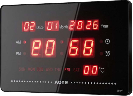 Avizar Luminous Digital Led Clock Date Time Temperature Display Black