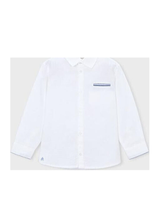 Kids Solid Color Long-Sleeved Linen Shirt White