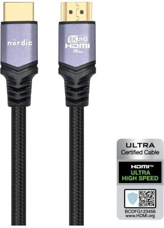 Nordic HDMI 2.1 Ultra High Speed 48Gbps 4K 120Hz HDR VRR Cable HDMI male - HDMI male 1.5m Μαύρο