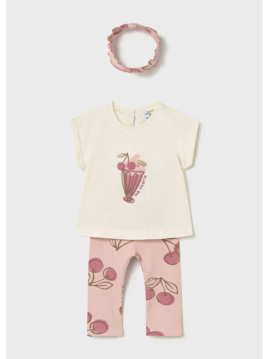 Mayoral Kids' Set with Leggings Summer 3pcs Pink Fuchsia
