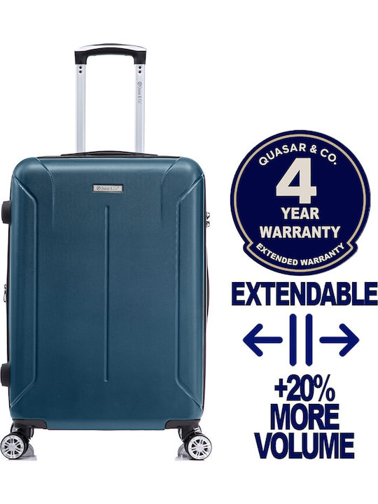 Quasar Μεσαία Βαλίτσα Ταξιδίου Σκληρή Petrol Blue με 4 Ρόδες Ύψους 66.5εκ.