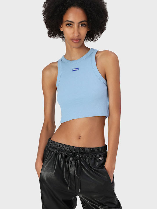 Γυναικείο Crop Top Βαμβακερό Αμάνικο Light Blue