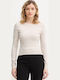Women's Long Sleeve Woolen Beige Sweater