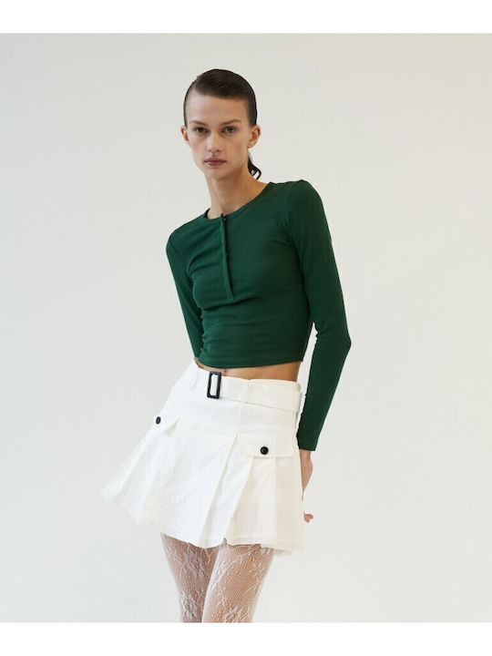 Γυναικείο Crop Top Βαμβακερό Μακρυμάνικο Green Bottle