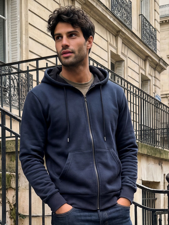 Panda Clothing Ζακέτα με Κουκούλα Σκούρο Μπλε