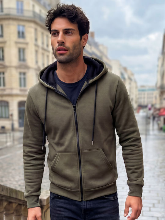 Panda Clothing Ζακέτα με Κουκούλα Χακί