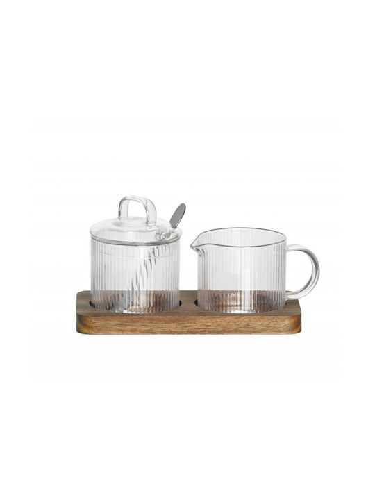 Andrea House Set Cană pentru lapte & Zaharniță de Servire Sticlă Maro 3buc
