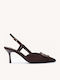 Pantofi Cu Toc Maro Slingback Cu Bijuterie Decorativă