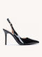Pantofi Cu Toc Negri Din Lac Slingback Cu Linia Ascuțită