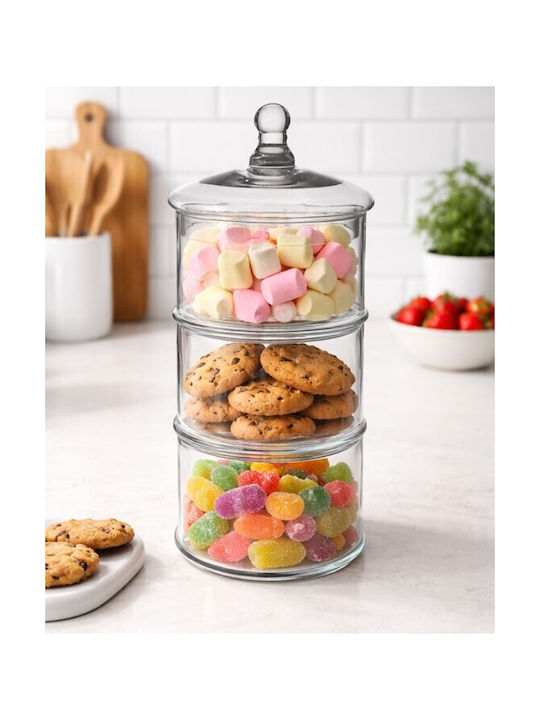 Galifas General Use Glass Jar with Lid Transparent 14x14x38cm 1 Pieces