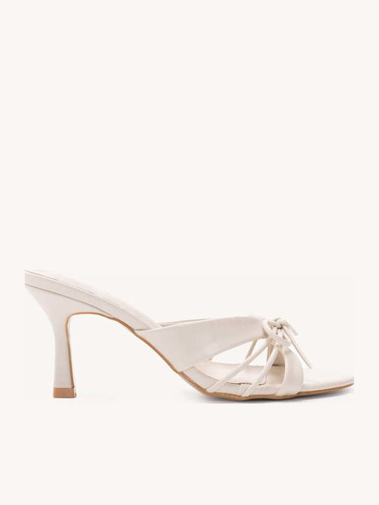 Beige Mules Mit Schnürung Vorne Dünner Absatz