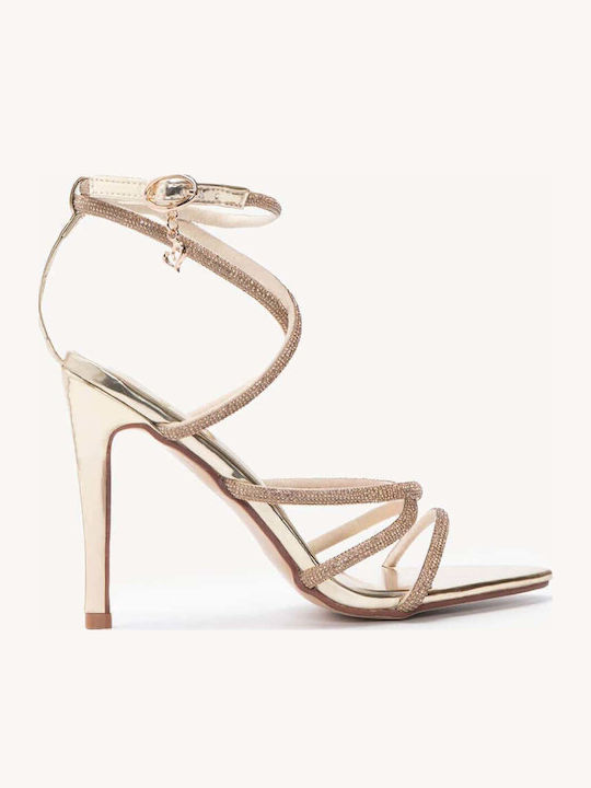 Goldene Hohe Damen Sandalen mit Dünnen Riemen m...