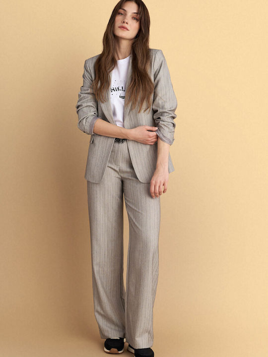Women's Fabric Trousers Striped Gray