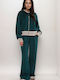 Women's Cypress Green Set with High-waisted Pants Striped